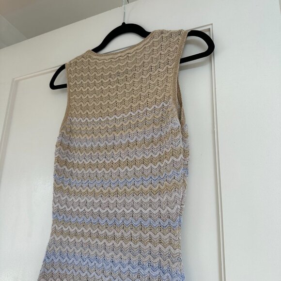 Sandro Midi Dress Knit Zigzag Weave Multicolored Sleeveless Back Slit Sz Small - Picture 9 of 12